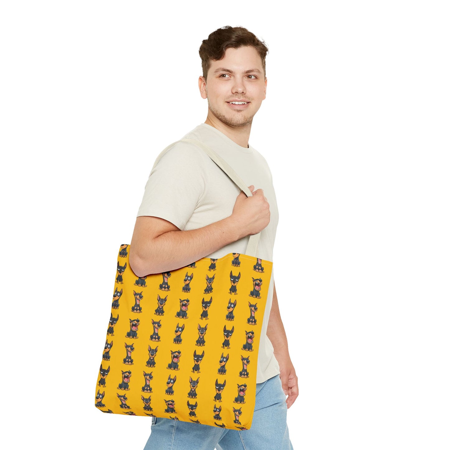 Doberman Cartoon Pattern Yellow Tote Bag