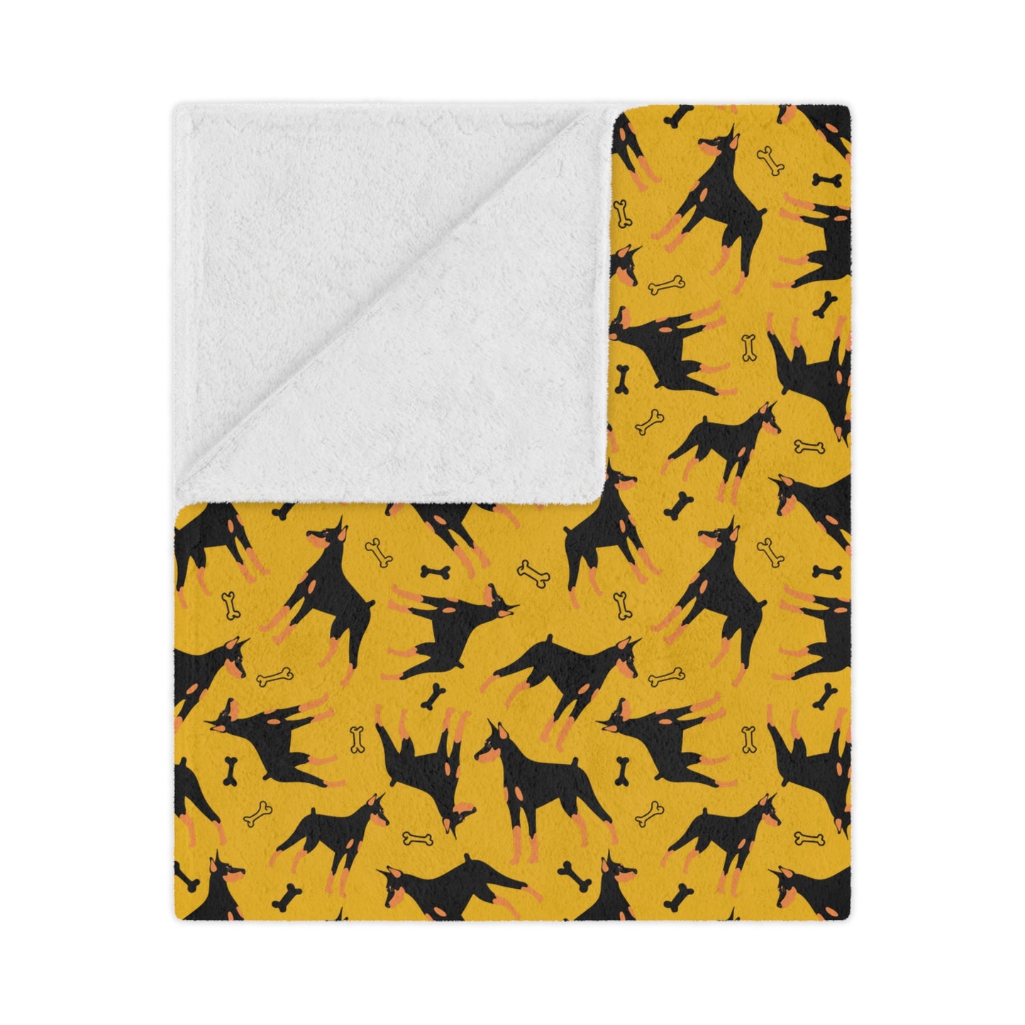 Yellow AOP Dobie 1 Minky Blanket, Soft Throw Blanket, Warm Plush Blanket