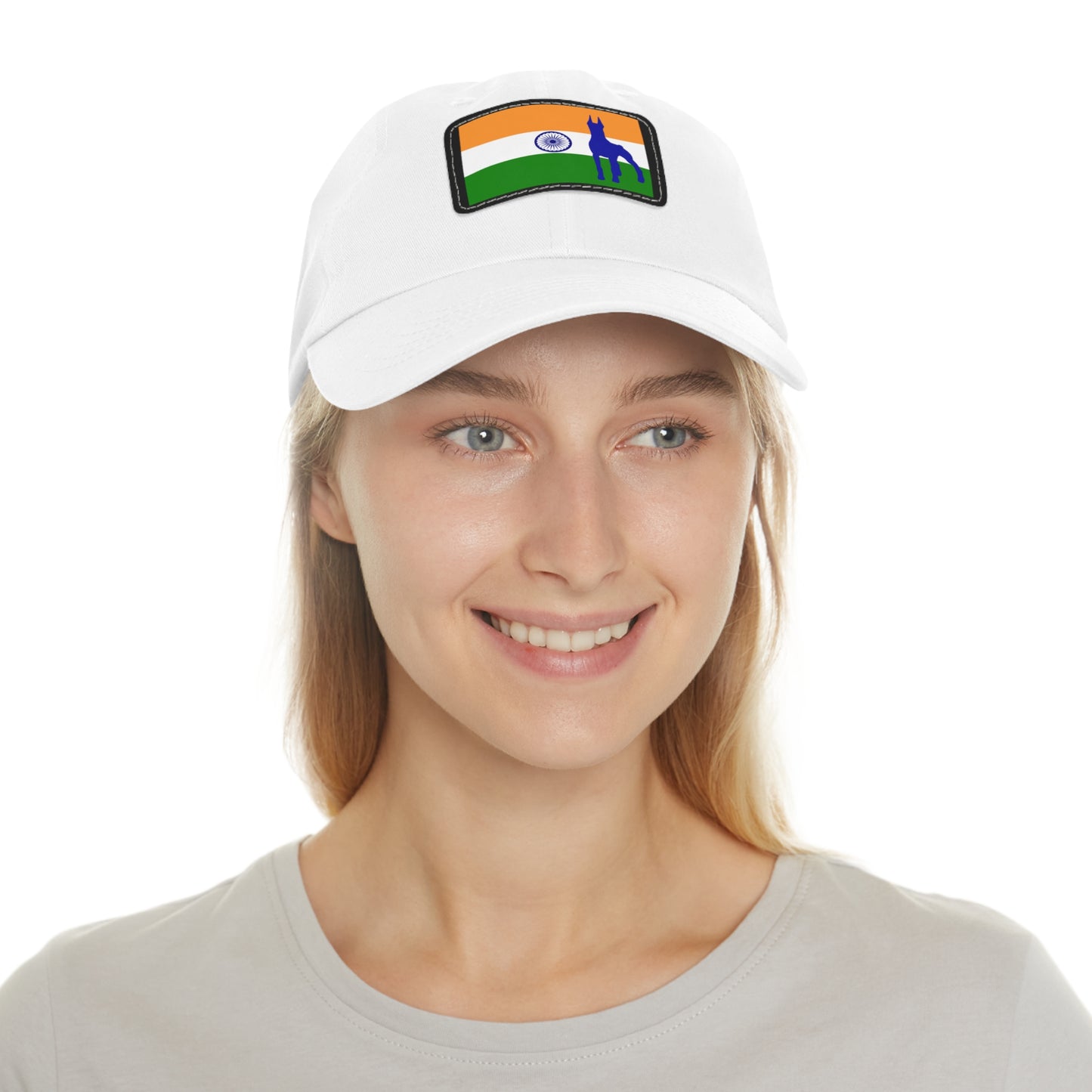 Doberman India Protect 1 Dad Hat with Leather Patch (Rectangle)