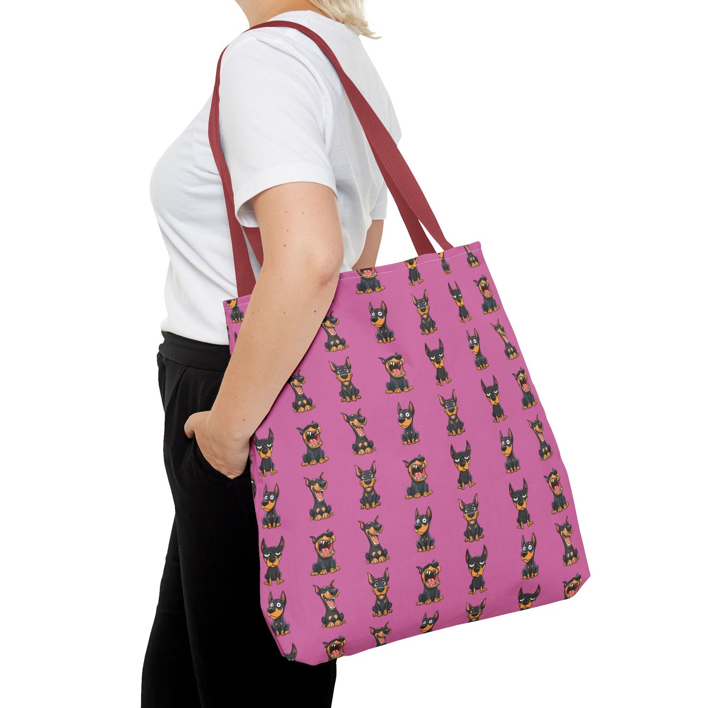 Doberman Cartoon Pattern Pink Tote Bag