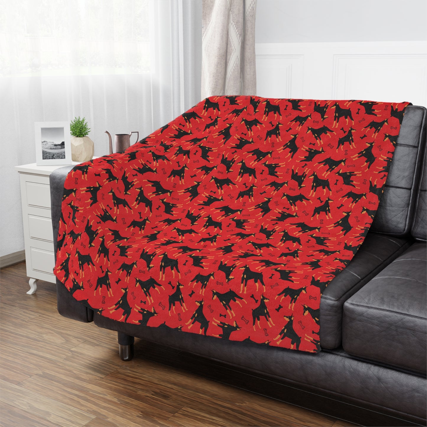 Red AOP Dobie 1 Minky Blanket, Soft Throw Blanket, Warm Plush Blanket