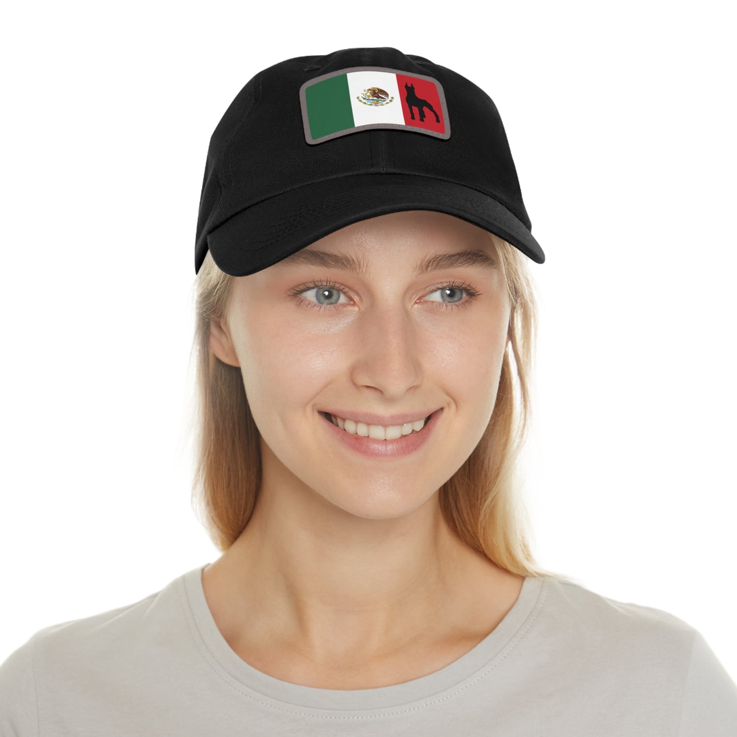 Doberman Mexico Protect 1 Dad Hat with Leather Patch (Rectangle)