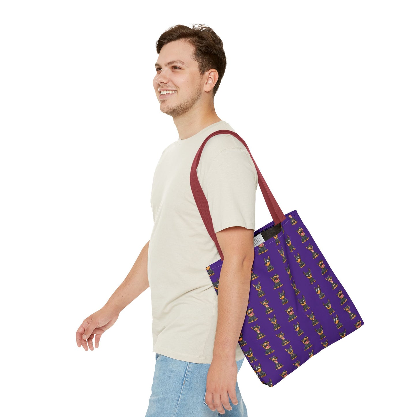 Doberman Cartoon Pattern Purple Tote Bag