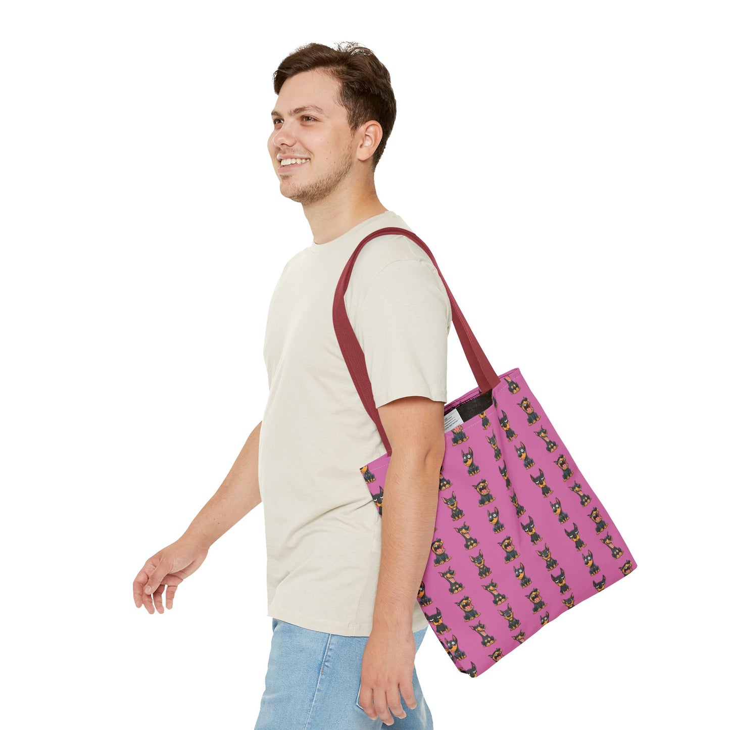 Doberman Cartoon Pattern Pink Tote Bag