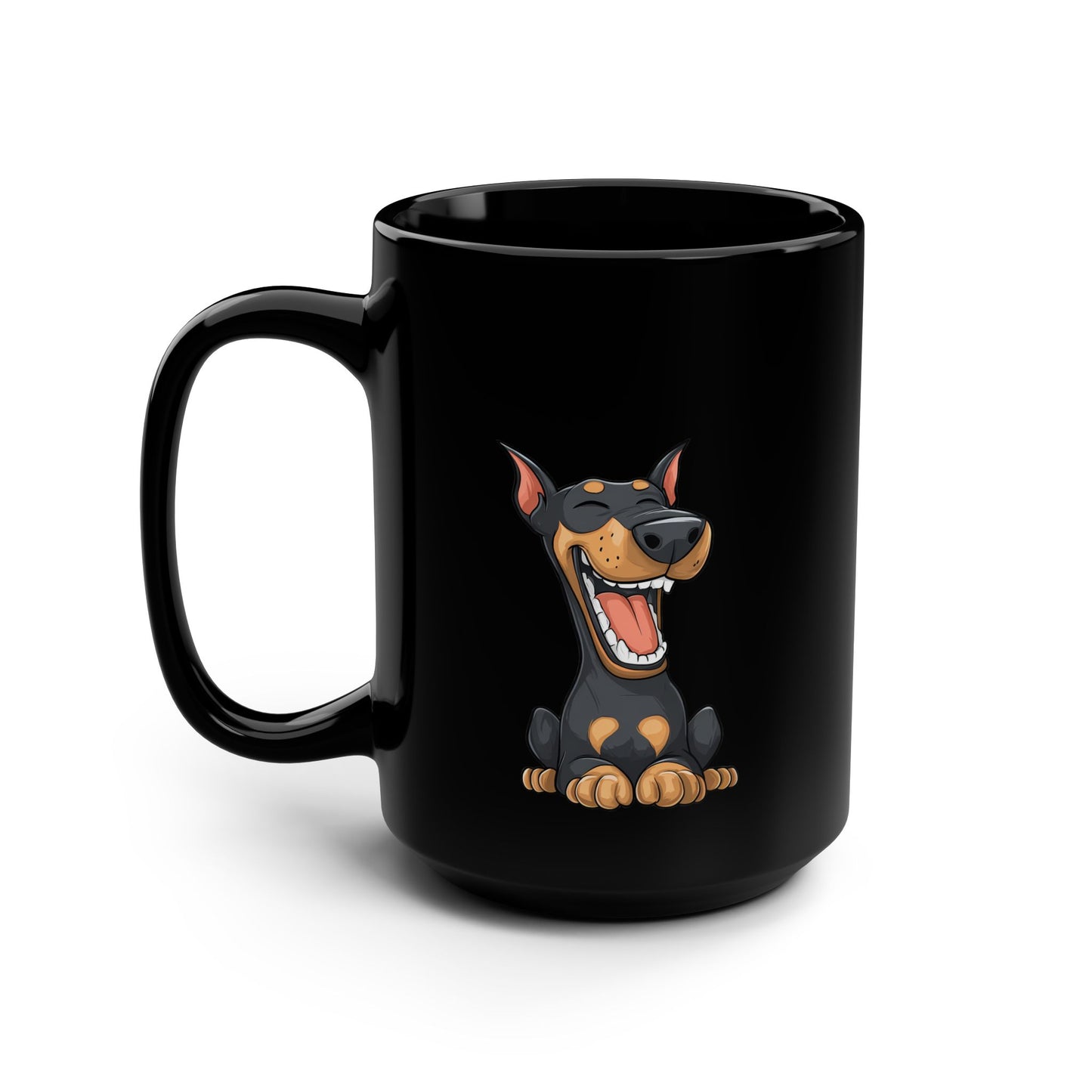 Cartoon Doberman 3 Black 15oz Coffee Mug