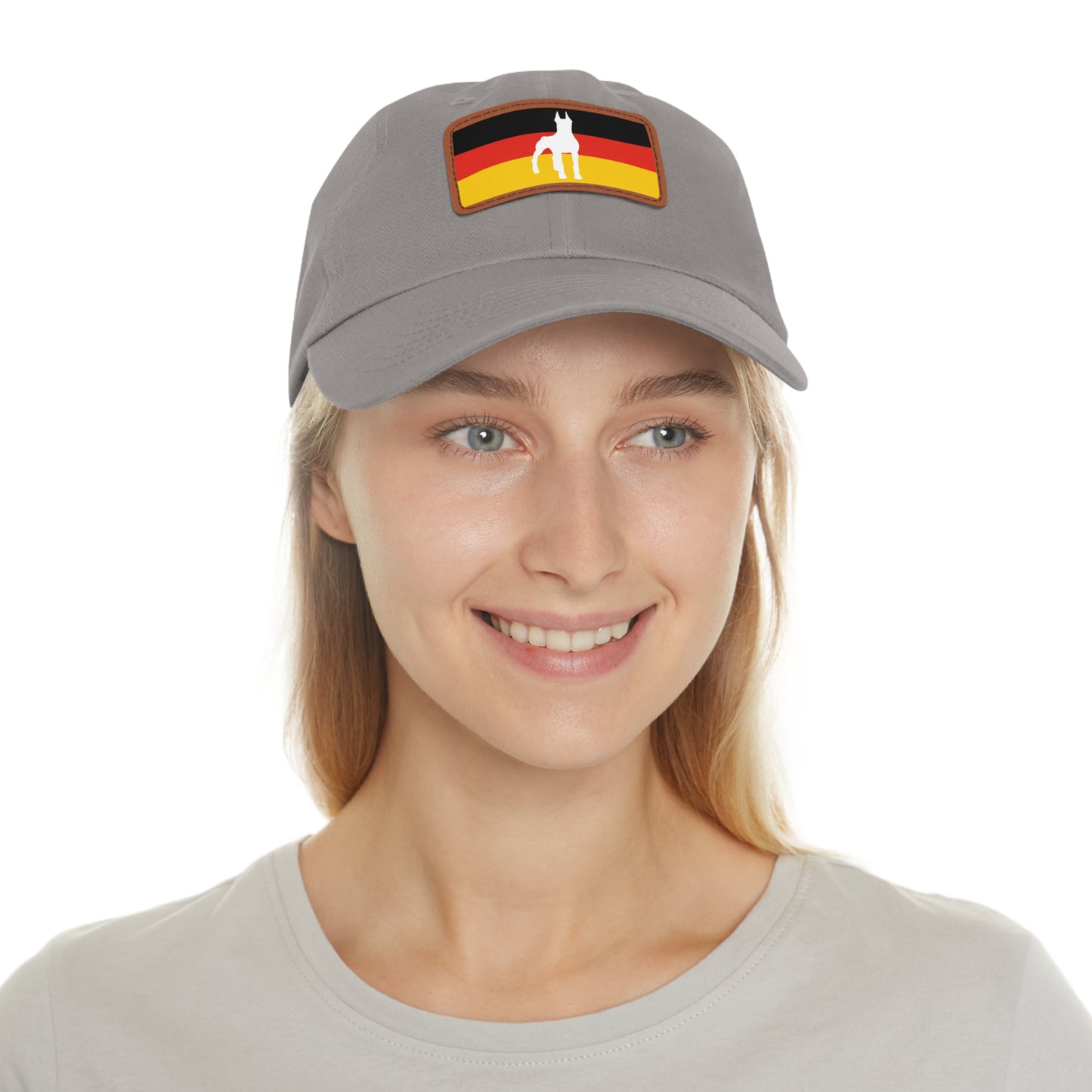 Doberman Germany Protect 1 Dad Hat with Leather Patch (Rectangle)