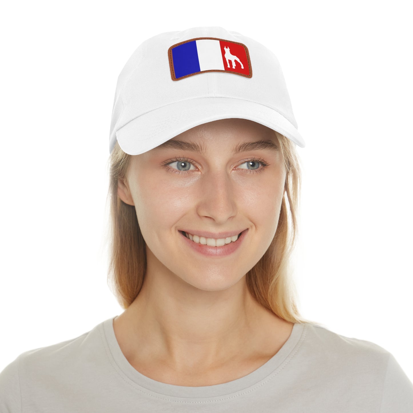 Doberman France Protect 1 Dad Hat with Leather Patch (Rectangle)