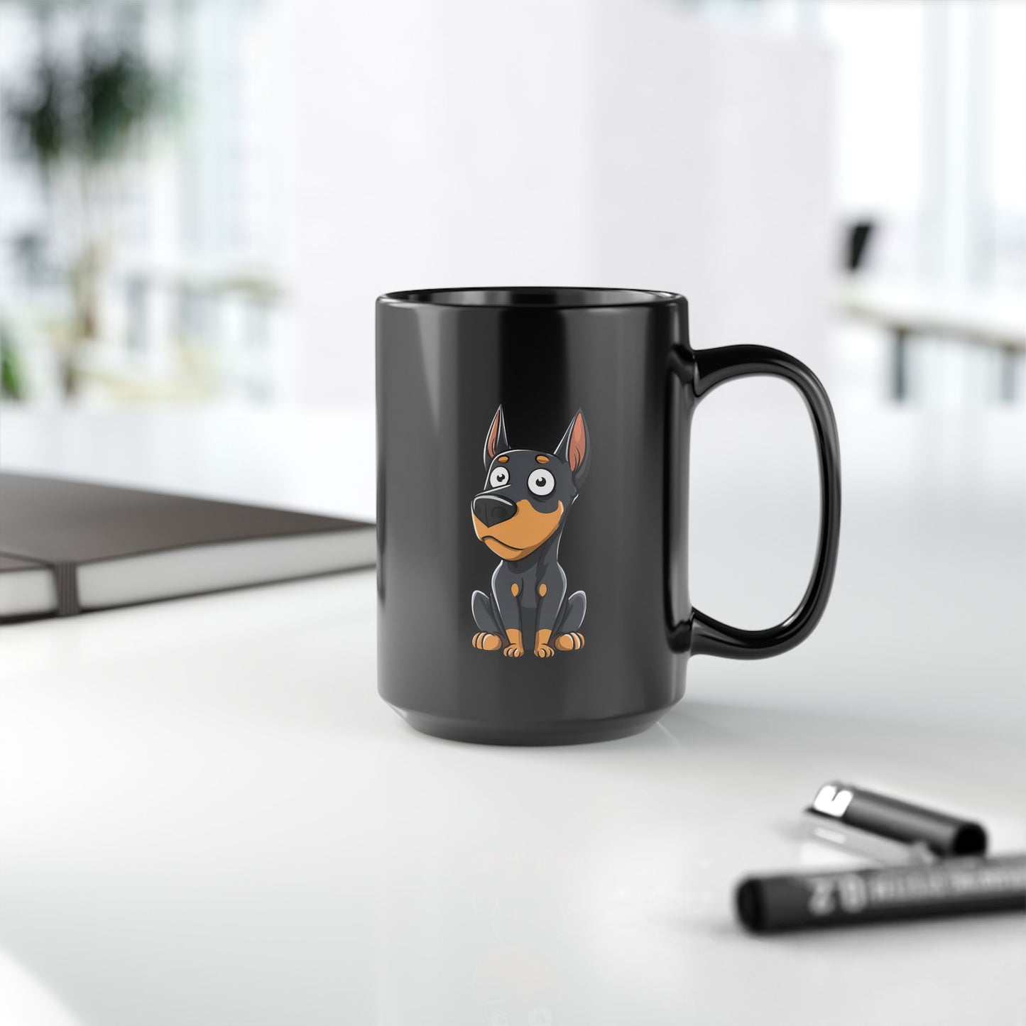 Cartoon Doberman 2 Black 15oz Coffee Mug