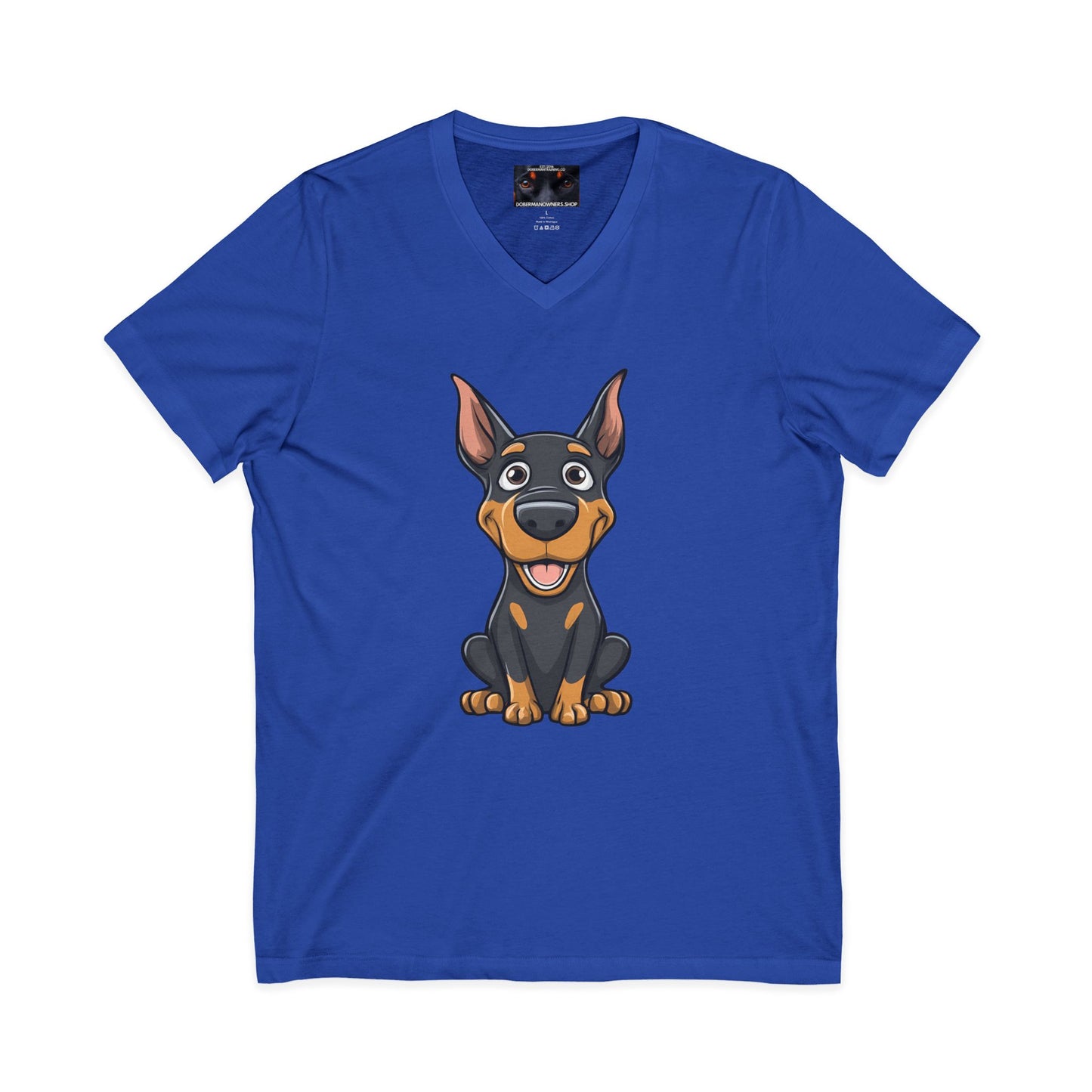 Cartoon Doberman 1 Private Label Unisex Jersey Short Sleeve V-Neck Tee