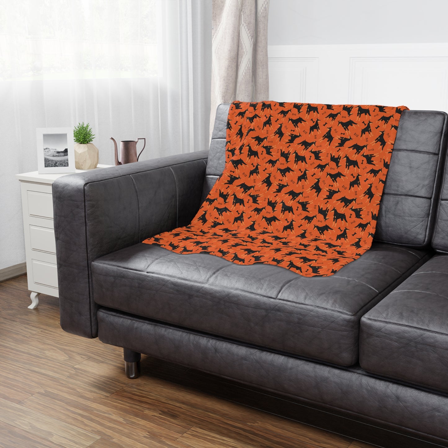 Orange AOP Dobie 1 Minky Blanket, Soft Throw Blanket, Warm Plush Blanket