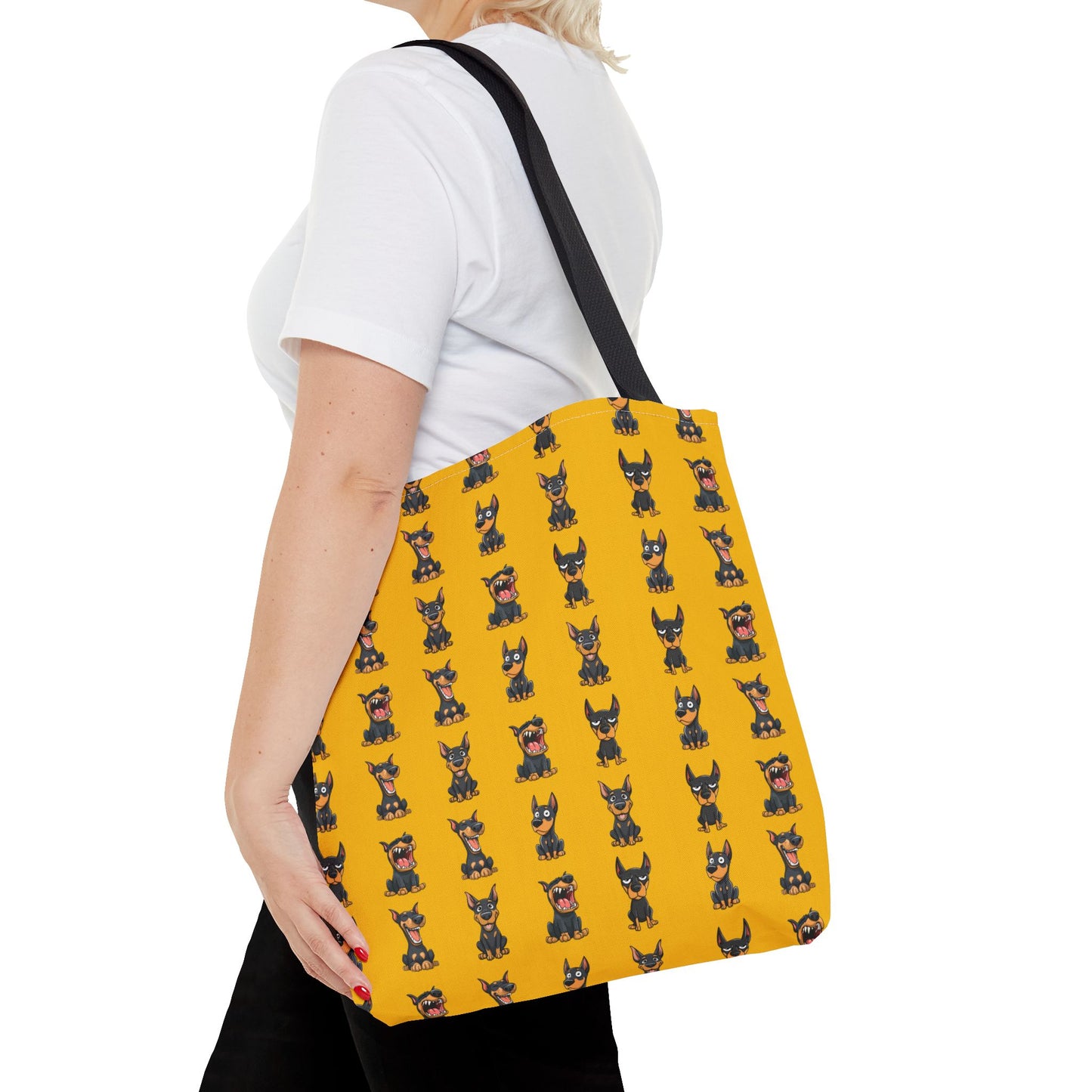 Doberman Cartoon Pattern Yellow Tote Bag