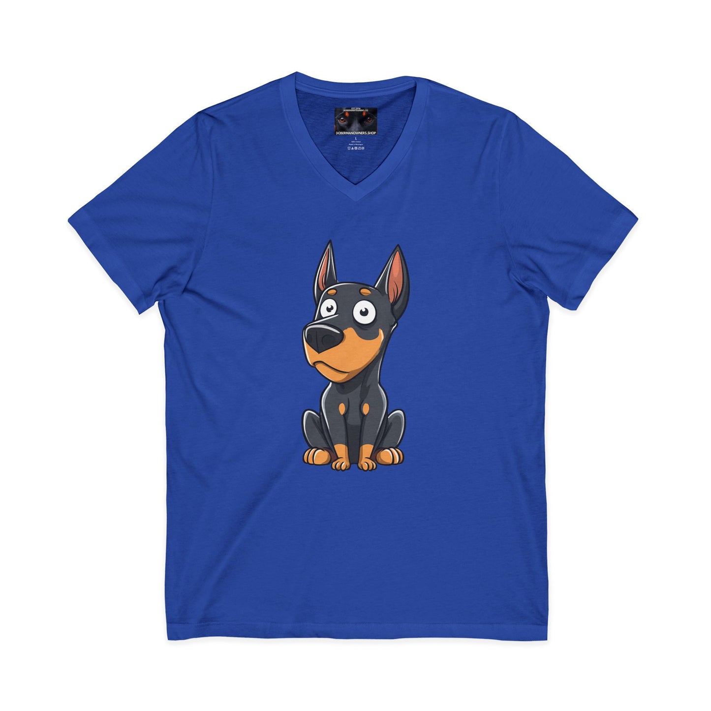 Cartoon Doberman 2 Private Label Unisex Jersey Short Sleeve V-Neck Tee