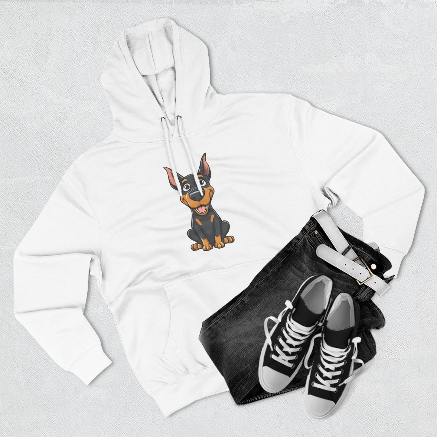 Doberman Cartoon 1 Three-Panel Fleece Hoodie